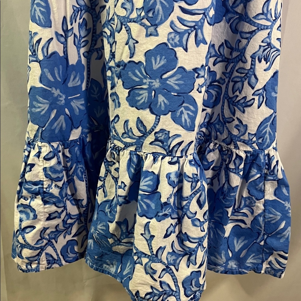 Vineyard Vines Tide Blue Floral Print Sleeveless Ruffle Hem Midi Dress - Picture 14 of 16